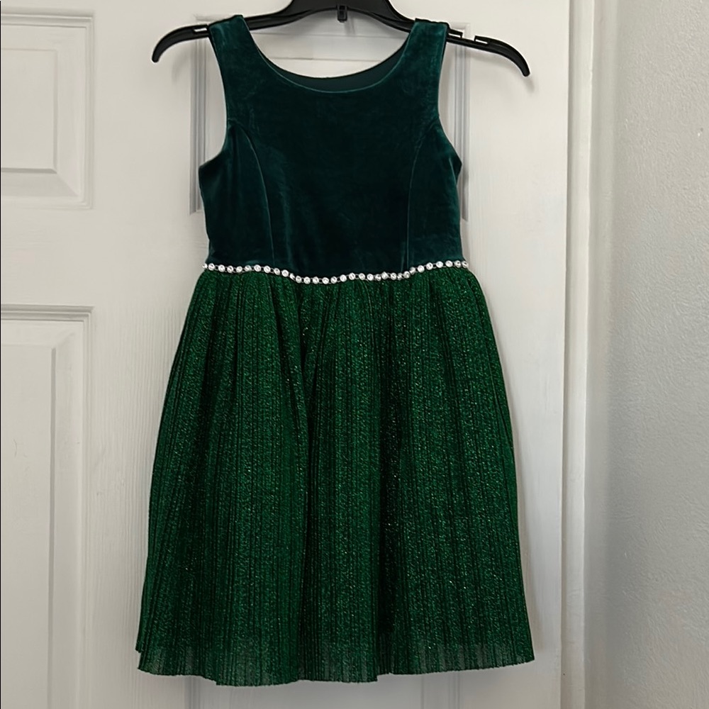 Emerald Green Velvet & Sparkle  Girls' Formal Dress